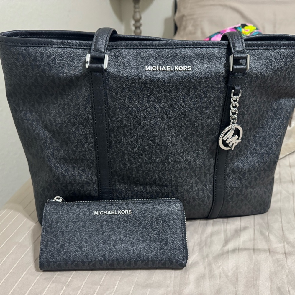 Michael Kors Black Tote and Wallet Set